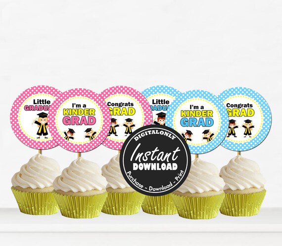 kindergarten graduation cupcake toppers instant download etsy