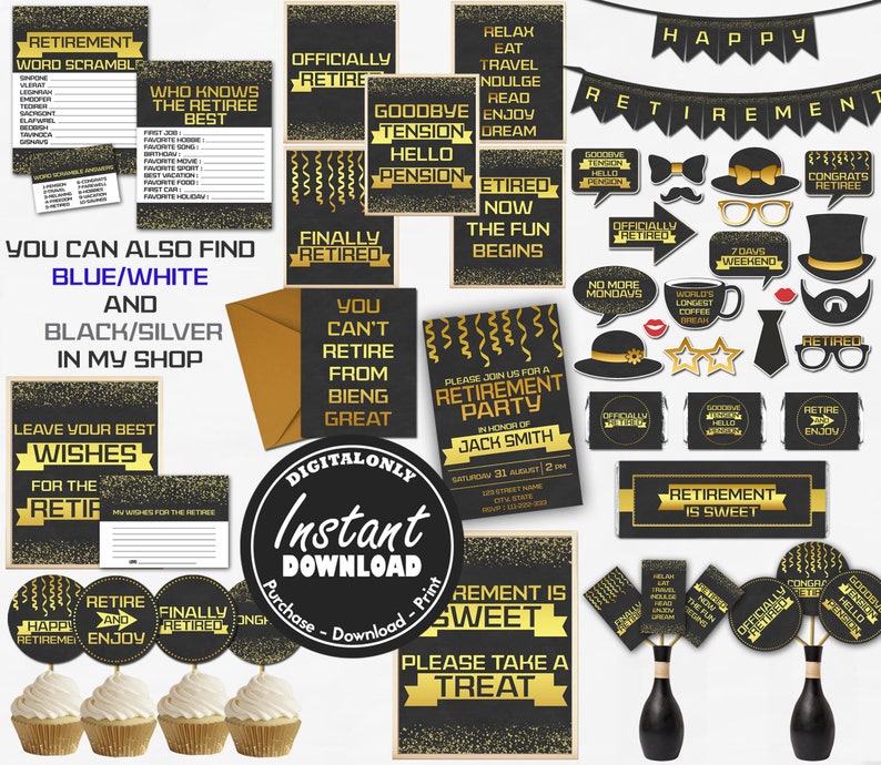 Retirement Decor Retirement Party Ideas Black And Gold Retirement Party Retirement Sign Instant Download Retirement Is Sweet Sign Paper Party Supplies Party Decor Vadel Com