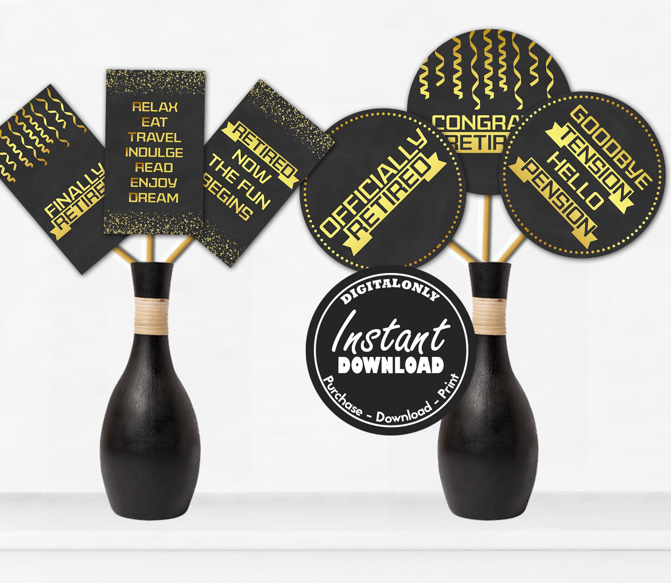 Retirement Centerpiece Instant Download Black and Gold Etsy