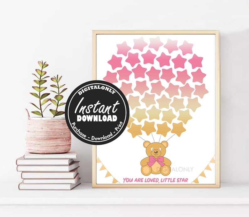 nursery Instant download printable pink and gold baby shower guest sign in 1st birthday guest book Teddy Bear Baby Shower Guest Book