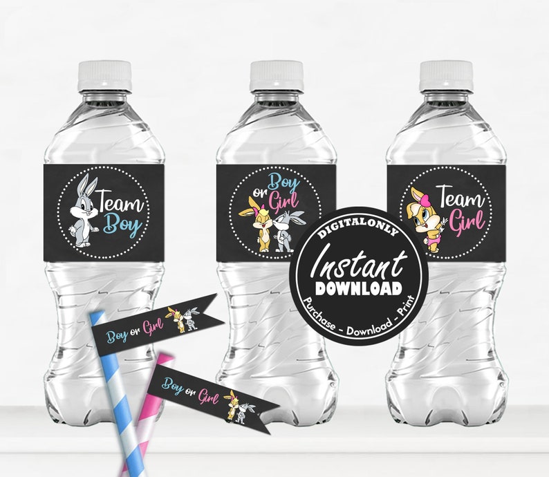 Gender Reveal Water Bottle Labels instant Download Baby Etsy