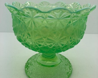 L E SMITH green daisy and button candy dish