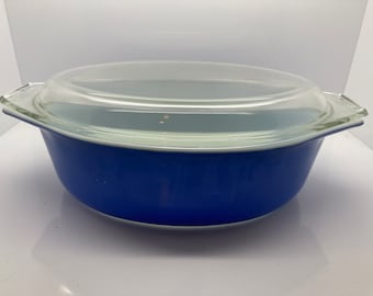 Vintage PYREX 471 Blue Stripe Barcode Cinderella Casserole Dish With ...