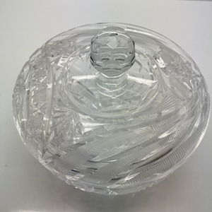 Vintage crystal cut glass candy dish with lid