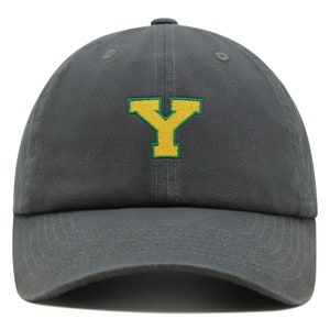 Gorra de béisbol de algodón bordada con la letra inicial Y de la universidad, de primera calidad, con alfabeto amarillo