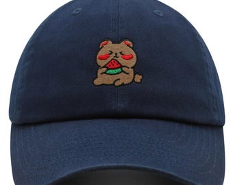 Embroidered Chubby Bear Dad Hat: Watermelon Cotton Baseball Cap