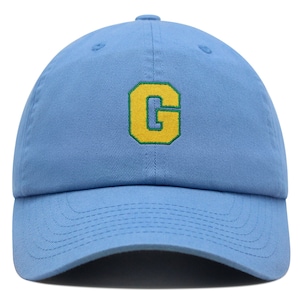 Gorra de béisbol de algodón bordada con letra G universitaria premium y alfabeto amarillo