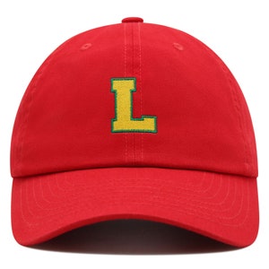 Gorra de béisbol de algodón bordada con letra inicial L de la universidad, de primera calidad, con alfabeto amarillo