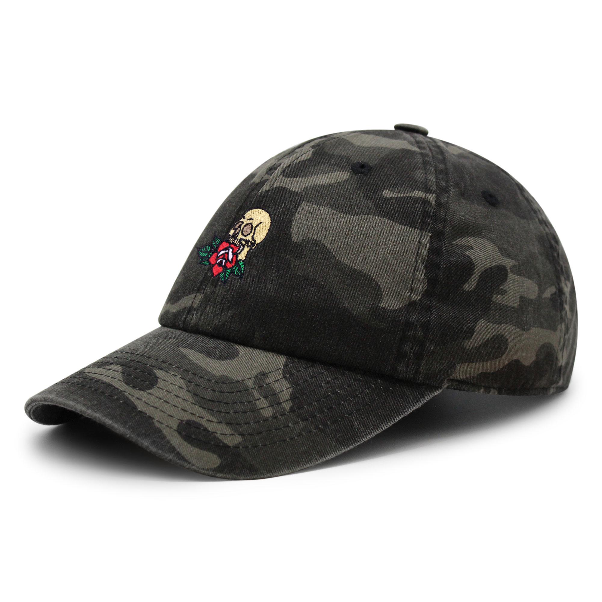 Embroidered Rose Skull Dad Hat - Cotton Baseball Cap - Etsy