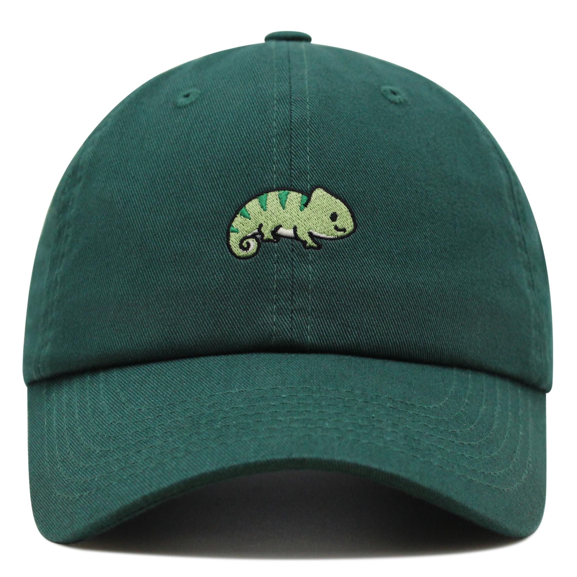 Embroidered Green Chameleon Dad Hat, Cotton Baseball Cap
