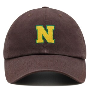 Gorra de béisbol de algodón bordada premium con letra N inicial universitaria, alfabeto amarillo