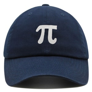 May include: A navy blue baseball cap with a white embroidered pi symbol.