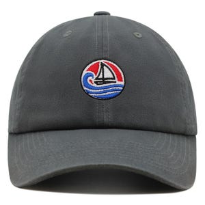 Sailboat Wave Logo Premium Dad Hat Embroidered Cotton Baseball Cap Nautical Ocean