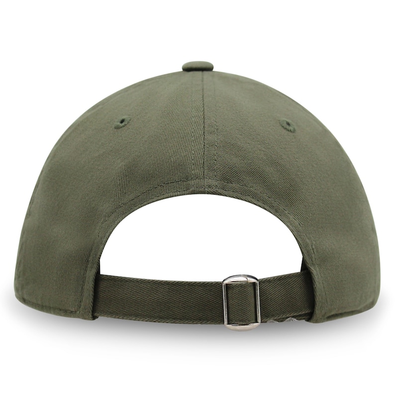 May include: A green baseball cap with a buckle closure on the back.