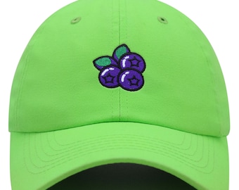Embroidered Blueberry Cotton Dad Hat, Adjustable Baseball Cap