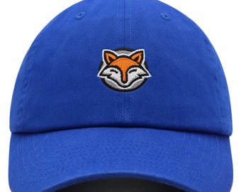 Fox Face Emblem Dad Hat - Embroidered Cotton Baseball Cap