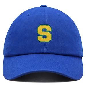 Gorra de béisbol de algodón bordada con la letra inicial S de la universidad, de primera calidad, con alfabeto amarillo