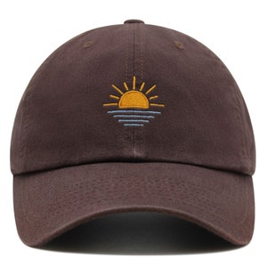 Sun Premium Dad Hat Embroidered Baseball Cap Sunset Sunrise Brown