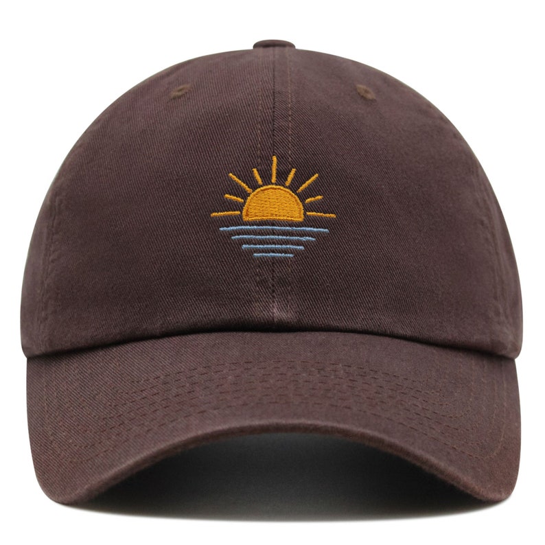 Sun Premium Dad Hat Embroidered Baseball Cap Sunset Sunrise Brown