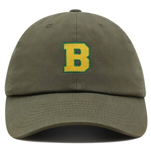 Gorra de béisbol de algodón bordada con la letra inicial B de la universidad, de primera calidad, con alfabeto amarillo