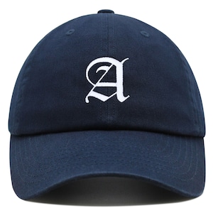 Gorra de béisbol de algodón bordada con la letra A en inglés antiguo y de primera calidad, con el alfabeto inglés