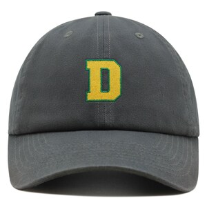 Gorra de béisbol de algodón bordada con letra inicial D de la universidad, de primera calidad, con alfabeto amarillo