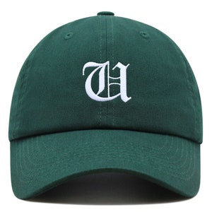 Gorra de béisbol de algodón bordada con la letra U en inglés antiguo y de primera calidad, con el alfabeto inglés