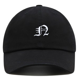 Gorra de béisbol de algodón bordada con la letra N en inglés antiguo y de primera calidad, con el alfabeto inglés