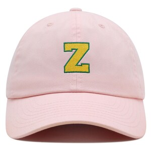 Gorra de béisbol de algodón bordada con la letra inicial Z de la universidad, de primera calidad, con alfabeto amarillo