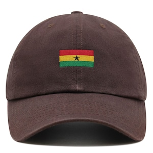 Ghana Flag Dad Hat: Embroidered Cotton Baseball Cap Brown