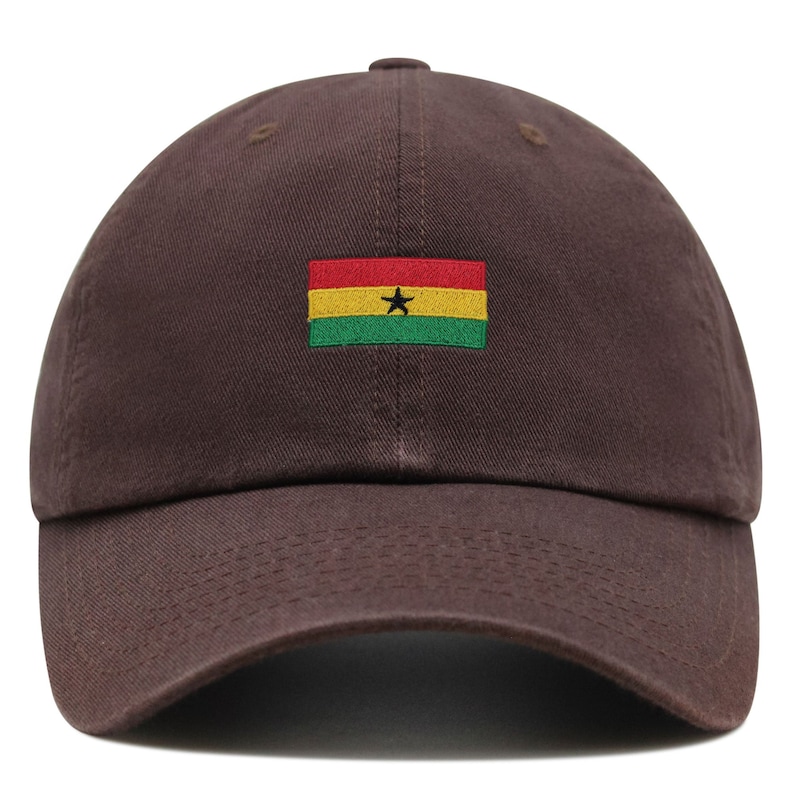 Ghana Flag Dad Hat: Embroidered Cotton Baseball Cap Brown