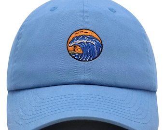 Gorra de béisbol de algodón costero con bordado de palmeras y olas