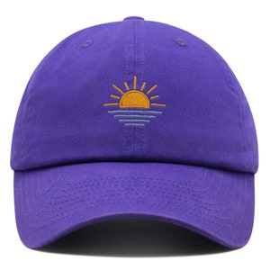 Sun Premium Dad Hat Embroidered Baseball Cap Sunset Sunrise Purple