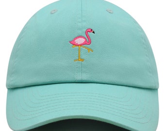 Boné de beisebol de algodão com bordado de flamingo