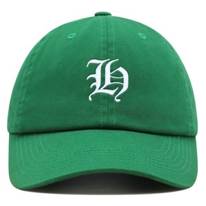 Gorra de béisbol de algodón bordada con la letra H en inglés antiguo, de primera calidad, con el alfabeto inglés
