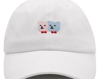 Embroidered Two Bears Face Dad Hat - Cotton Baseball Cap