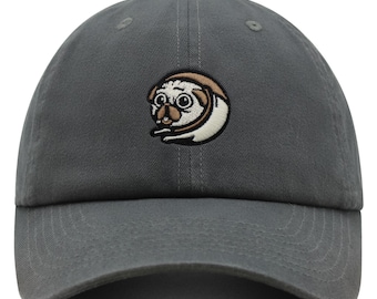 Gorra de béisbol de algodón con diseño de perro carlino bordado