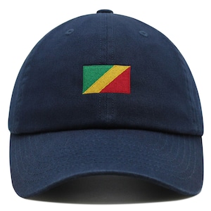 May include: Navy blue baseball cap with the flag of the Republic of the Congo embroidered on the front. The flag features green, yellow, and red horizontal stripes.