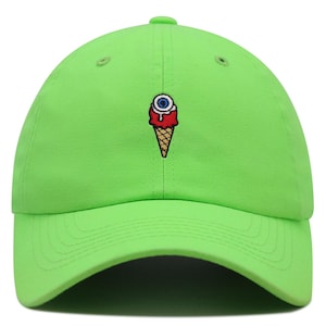 Creepy Eyeball Ice Cream Cone Dad Hat: Embroidered Cotton Baseball Cap