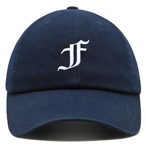 Gorra de béisbol de algodón bordada con la letra F en inglés antiguo, de primera calidad, con el alfabeto inglés