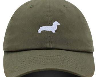 Dachshund Silhouette Premium Dad Hat Embroidered Cotton Baseball Cap Outline