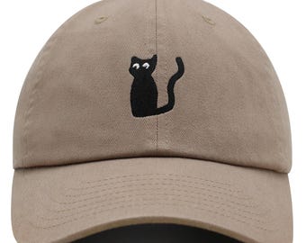 Embroidered Black Cat Dad Hat: Cotton Baseball Cap