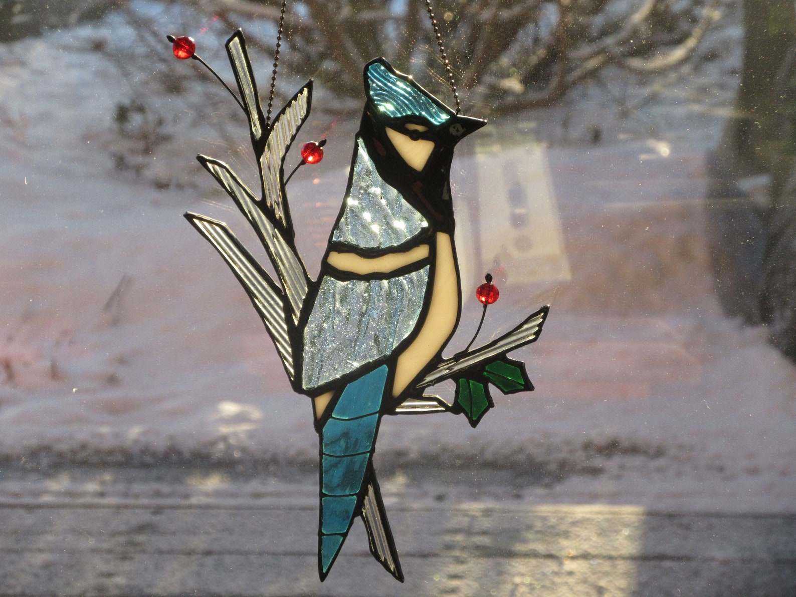 Stained Glass Bird Blue jay Suncatcher Father's Day | Etsy