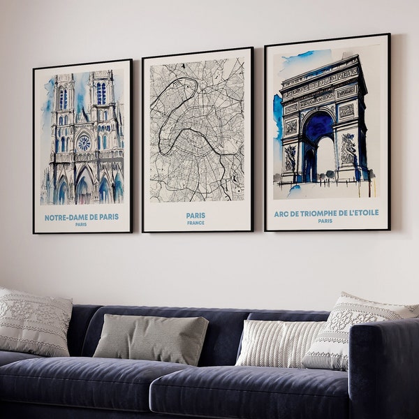 Paris Art, Notre-Dame de Paris Arc de Triomphe de l'Etoile Gift Paris France Art Lovers, Travel Market Wall Art Prints, Living Room Print
