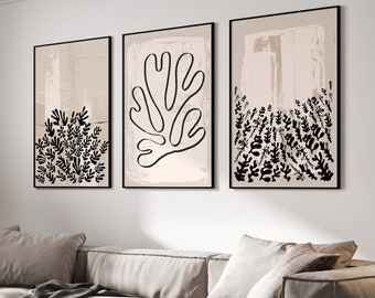 Matisse Beige Wall Art Prints, Henri Matisse Set of 3 Exhibition Prints, Neutral Boho Wall Art, Famous Matisse Wall Art Prints, Beige, Black