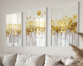 Abstrakte goldene Wand Kunst, Natur Wand Kunst, Gemalte Bäume, Wohnzimmer Wand Dekor