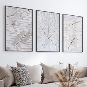 Rustic Botanical Leaf Prints Set – Nature-Inspired Neutral Wall Art on Wood Texture | Minimalist Farmhouse Decor