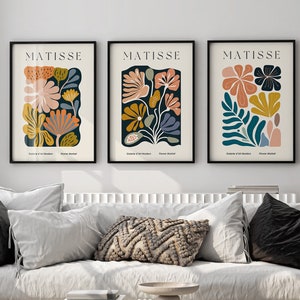 Conjunto de 3 láminas de Matisse "Mercado de Flores", arte floral bohemio, decoración de pared para dormitorio, lámina para sala de estar, láminas de arte moderno de mediados de siglo para exposiciones