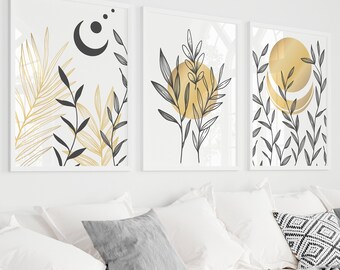 Mustard Wall Art Prints, Mustard Wall Art, Yellow Wall Art, Mustard and Grey prints, Lounge Wall Prints, Mustard Botanical Wall Prints