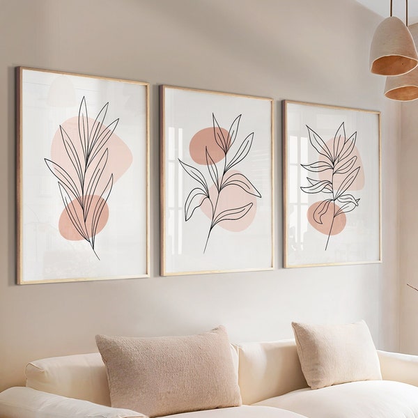 Neutral Wall Prints, Botanical Wall Prints, Plant Wall Art, Botanical Line Art, Beige and Pink Home Decor, Hand Drawn Plants,Set of 3 Prints